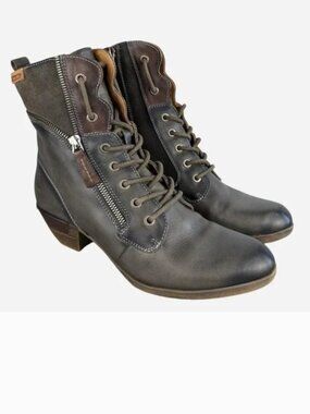 Pikolinos Rotterdam Lace Up Leather Ankle Boot Charcoal Gray EU 40 / US 9-9.5